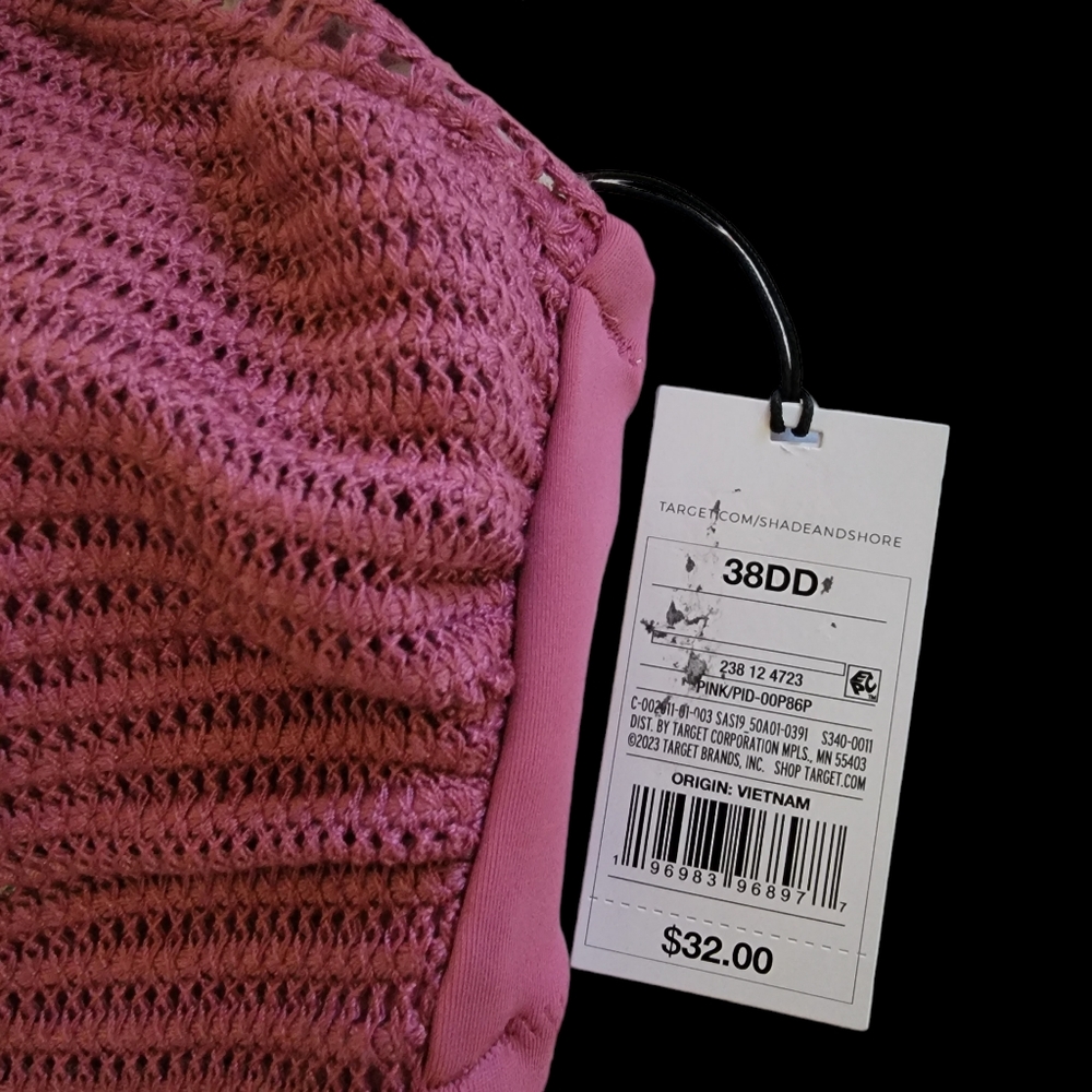 SHADE & SHORE NWT Women's Crochet Bandeau Bikini Top Pink 38DD - Picture 6 of 7